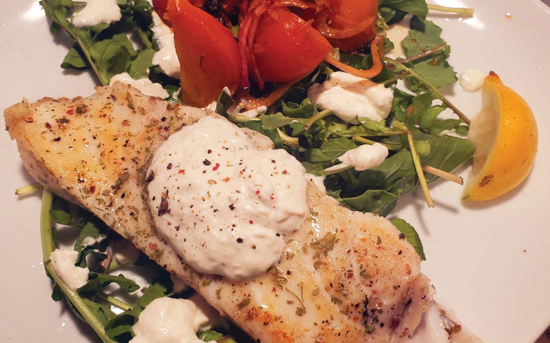 Halibut Filets in Horseradish Cream Sauce with Roasted Beets